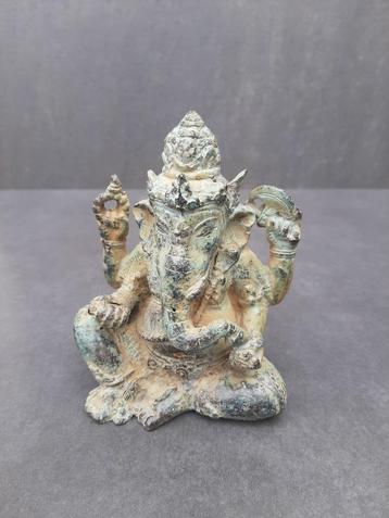 Beeldje van Ganesh/Ganapati en brons/groen patina/India/ASI