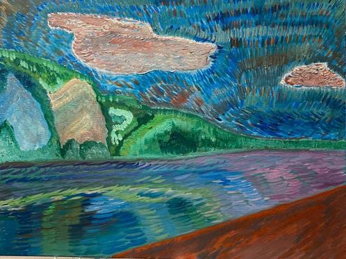Peinture toile paysage Meuse cadre schilderij, Antiek en Kunst, Kunst | Schilderijen | Modern, Ophalen