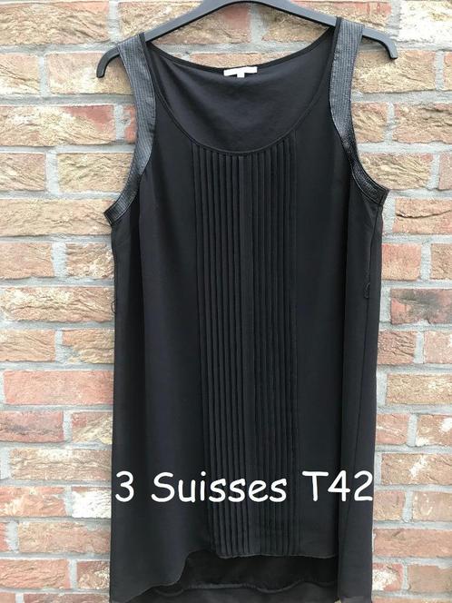 3 Suisses zwarte voile jurk met voering T42, Kleding | Dames, Jurken, Gedragen, Maat 42/44 (L), Zwart, Ophalen of Verzenden