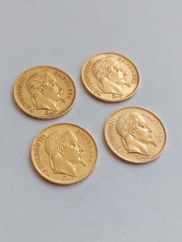 Lot de 4 pièces de monnaie 20 Fr Or / Napoléon III / SPL