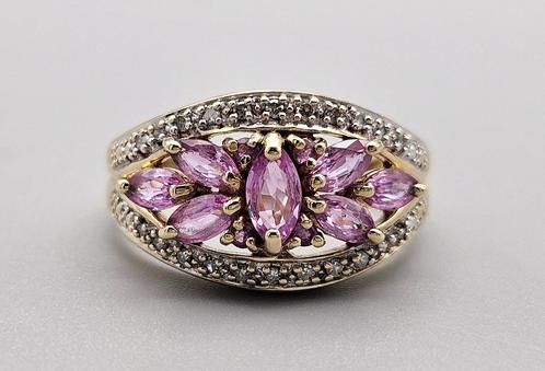Gouden Vintage ring met roze saffier en diamant. 2024/234, Handtassen en Accessoires, Ringen, Zo goed als nieuw, Dame, 17 tot 18