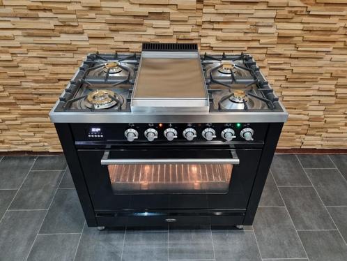 🔥 Poêle de luxe Boretti 90 cm noir brillant four 300 degrés, Electroménager, Cuisinières, Comme neuf, Autoportant, 5 zones de cuisson ou plus