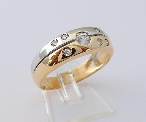 Bicolor 18 karaat Gouden Damesring Ring Zirconia edelstenen, Handtassen en Accessoires, Ringen, Nieuw, Dame, 18 tot 19, Goud, Goud