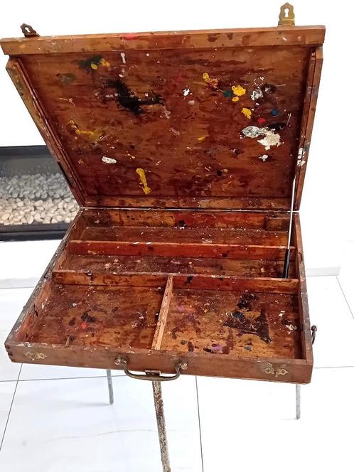 rare boîte de peintre ancienne sur pieds et pliable, Hobby & Loisirs créatifs, Peinture, Utilisé, Autres types, Enlèvement ou Envoi