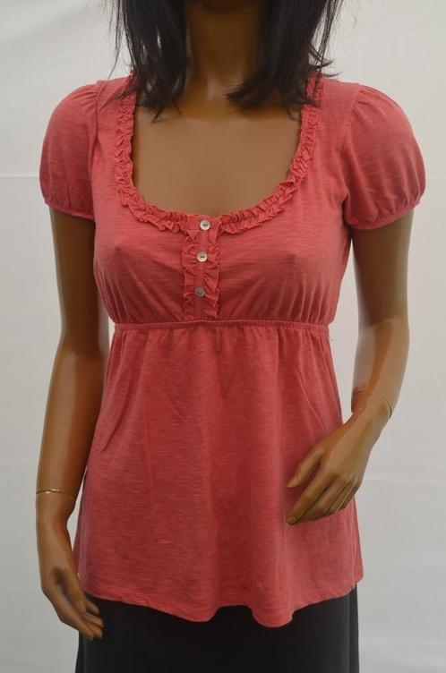 ZARA T-shirt met bovenaan ruches en knopen donker roze Large, Vêtements | Femmes, T-shirts, Porté, Taille 42/44 (L), Rose, Manches courtes