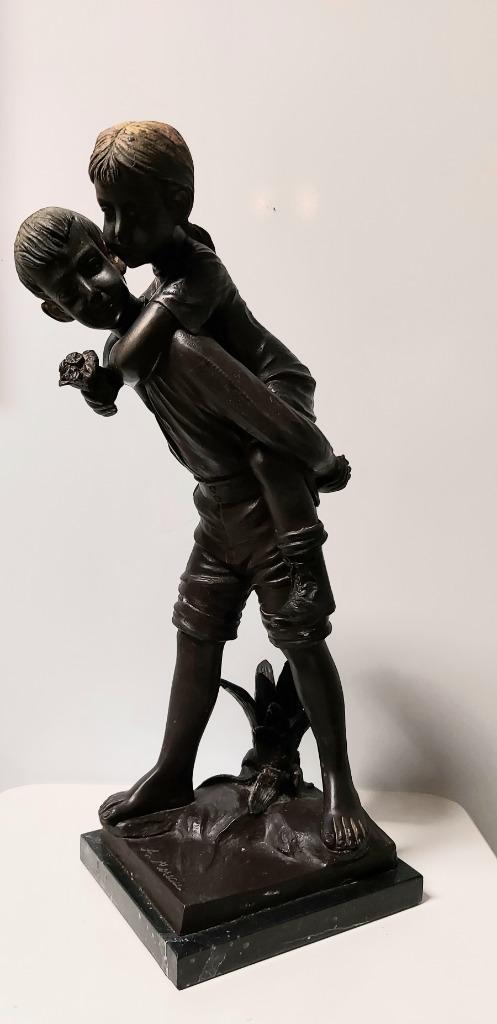 Bronzen beeld 47 cm van A. Moreau op marmeren sokkel, Antiquités & Art, Antiquités | Bronze & Cuivre, Bronze, Enlèvement