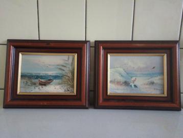 Te koop 2 kleine olieverf schilderijtjes H Garley en S. Dr.?