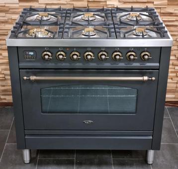 🔥 Poêle Boretti de luxe 90 cm anthracite et vieux cuivre 6 