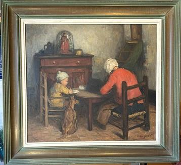 Frans Van Giel - peinture à l'huile « À table »