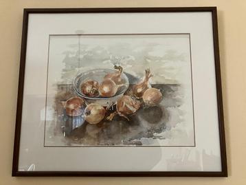 Henri Cant aquarel stilleven met ajuinen