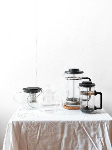 Koffie en thee,  French press/ theekannen uit glas 