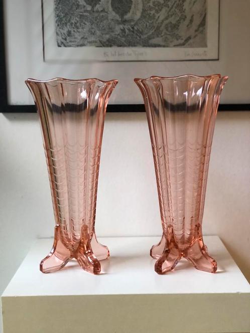 LUXVAL paire de vases Art Deco - prix pour les 2, Antiquités & Art, Antiquités | Verre & Cristal