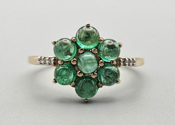 Bague vintage en or, pierre précieuse, émeraude et diamant. 