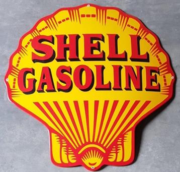 Panneau de garage décoratif publicitaire Shell Gasoline Enam