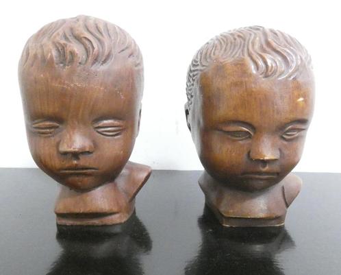 2 kinderhoofdjes van een jongen [841], Antiquités & Art, Art | Sculptures & Bois, Enlèvement ou Envoi