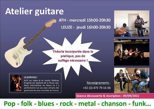 Cours de guitare électrique / acoustique (ATH / LEUZE), Services & Professionnels, Cours de musique & Cours de chant, Instruments électriques