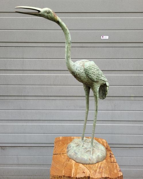 Antiek brons standbeeld van een Kraanvogel tuinbeeld, Antiquités & Art, Antiquités | Bronze & Cuivre, Bronze, Enlèvement ou Envoi