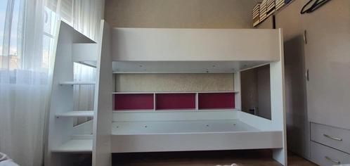 Stapelbed Leo 90x200 wit+roze/blauw, Maison & Meubles, Chambre à coucher | Lits superposés & Lits mezzanines, Comme neuf, Lits superposés