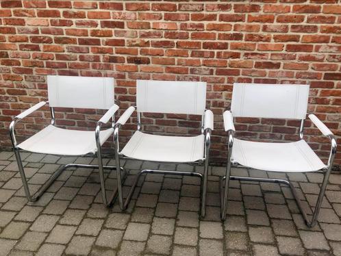 Witte vintage design stoelen (Made in Italy), Maison & Meubles, Chaises, Utilisé, Trois, Cuir, Métal, Blanc, Enlèvement