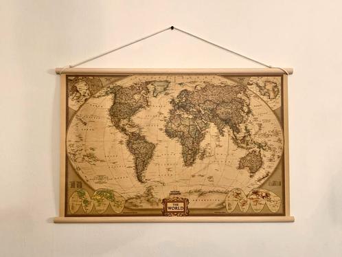 Prachtige Wereldkaart - Landkaart - Schoolplaat - Wereld, Antiek en Kunst, Antiek | Schoolplaten, Aardrijkskunde, Ophalen of Verzenden
