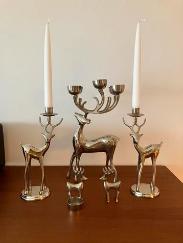 Set of antique deer candle holders 