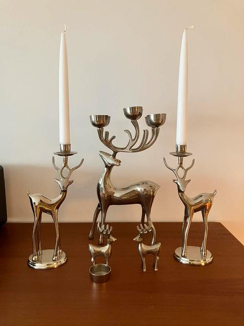 Set of antique deer candle holders, Antiek en Kunst, Antiek | Kandelaars, Ophalen of Verzenden