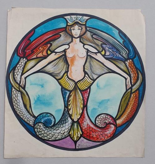 Origineel ontwerp Glaskunstenares Theodora Veranneman, Antiek en Kunst, Kunst | Schilderijen | Modern, Ophalen of Verzenden
