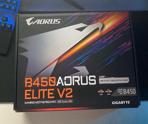Gigabyte B450 AORUS Elite V2 nieuwe moederbord, Informatique & Logiciels, Cartes mères, Comme neuf, AMD, DDR4, Enlèvement