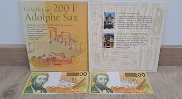 Anciens billets 200 fr belges Adolphe Sax