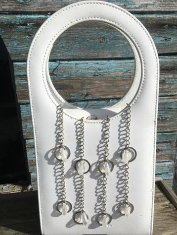 Mini sac à main Paco Rabanne blanc avec anneaux et perles