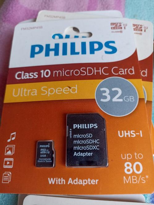 micro SD-geheugenkaart met officiële Philips class10 /32Gb+, Audio, Tv en Foto, Foto | Geheugenkaarten, Nieuw, MicroSDHC, 32 GB