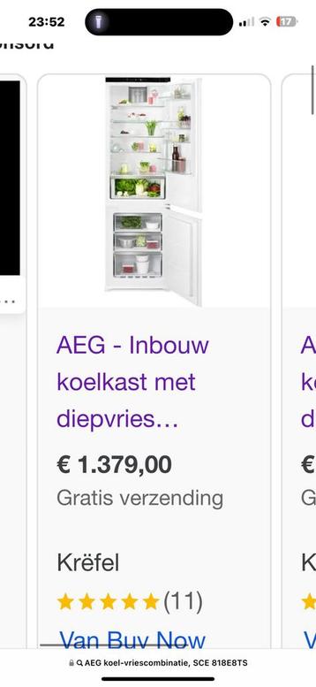 AEG Inbouw koelkast met diepvries 1 jaar oud met garantie 