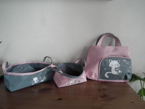 2 Paniers & 1 petit sac de rangement (rose & gris) Polyester, Bijoux, Sacs & Beauté, Trousses de toilette, Comme neuf, Femme, Autres couleurs