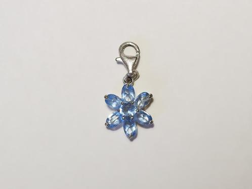 Sterling zilveren bedeltje lichtblauwe bloem, Bijoux, Sacs & Beauté, Bracelets à breloques, Comme neuf, Autres marques, Argent