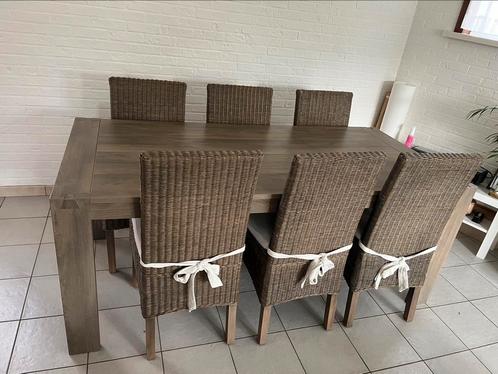 Eettafel met 6 stoelen, Huis en Inrichting, Tafels | Eettafels, Gebruikt, 50 tot 100 cm, 150 tot 200 cm, Vijf personen of meer