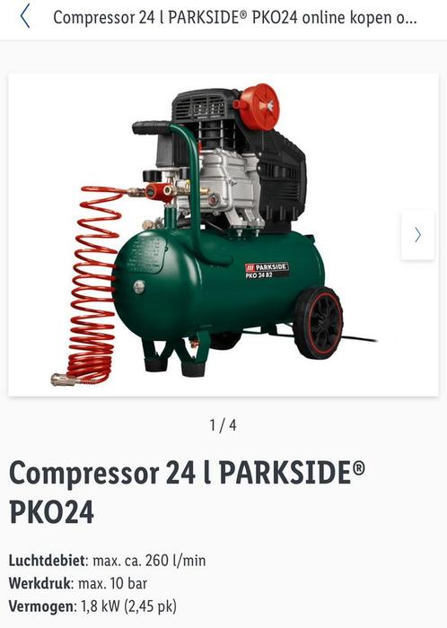 Compressor 24L - 10Bar - 260l/min, Bricolage & Construction, Compresseurs, Comme neuf, 6 à 10 bars, Moins de 25 litres, 200 à 400 litres/min