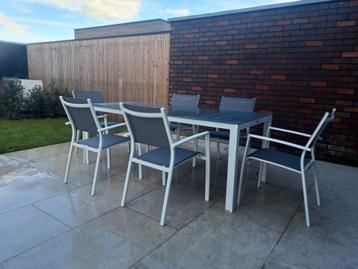 Tuinset exterioo tafel 90x200cm en 6 stoelen (stapelbaar)