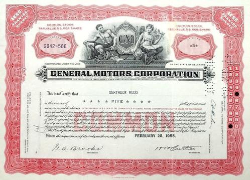General Motors Corporation aandeel uit 1955, Timbres & Monnaies, Actions & Titres, Action, 1920 à 1950, Enlèvement ou Envoi