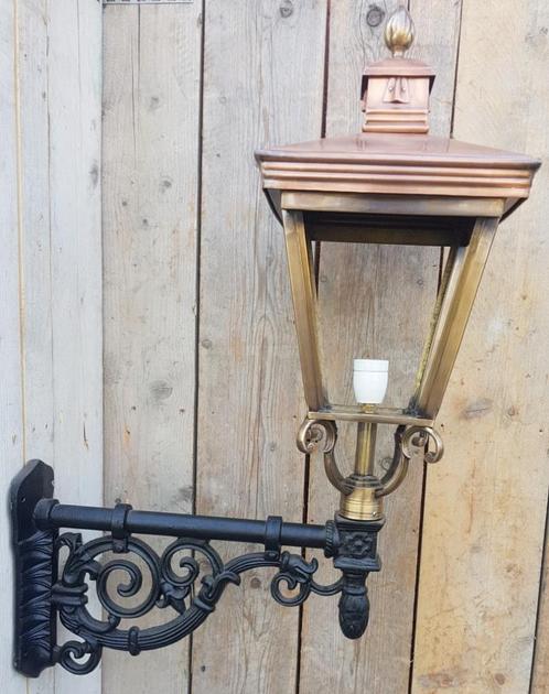 Grote antieke wandlantaarn koper - WK31 buitenlamp lamp, Maison & Meubles, Lampes | Appliques, Comme neuf, Verre, Métal, Enlèvement ou Envoi