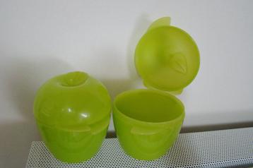 2x opbergdoosje / lunchbox Tupperware appel perzik , groen 