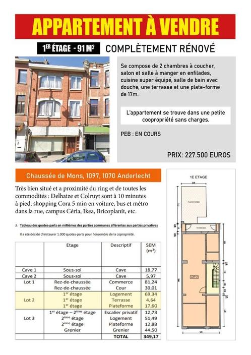 Appartement à vendre complétement rénové, Immo, Maisons à vendre, Bruxelles, Appartement
