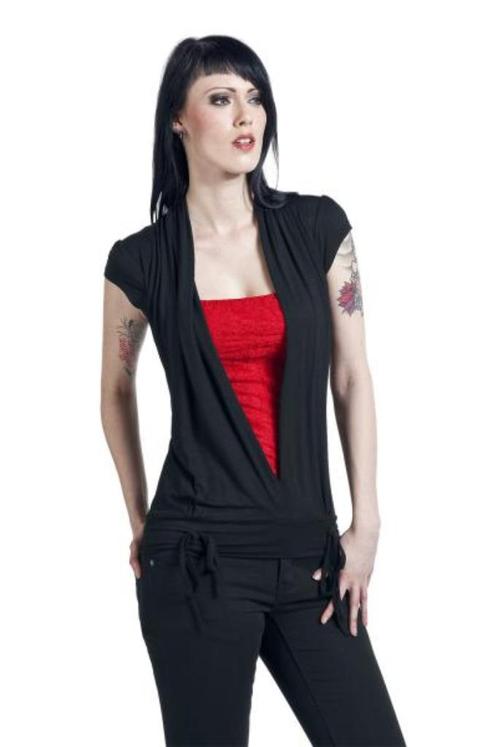 T-Shirt 2 en1 en trompe-l'oeil Ribbon Black Premium - M - Ne, Vêtements | Femmes, T-shirts, Neuf, Taille 38/40 (M), Rouge, Manches courtes