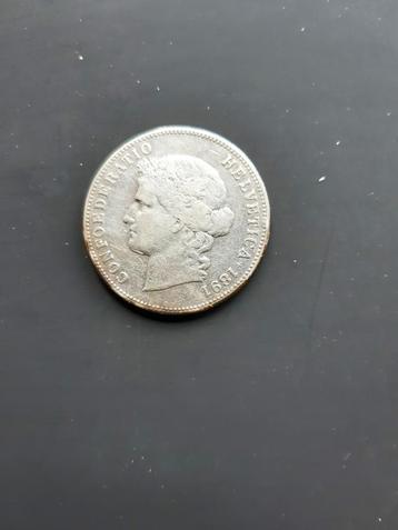 Oude munt Zwitserland - 5 fr - 1891 B