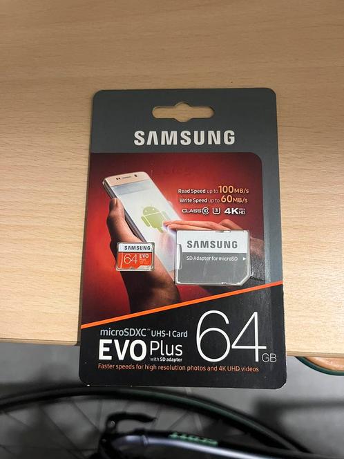 Samsung EVO MicroSDXC kaart 64GB, TV, Hi-fi & Vidéo, Photo | Cartes mémoire, Neuf, MicroSDXC, 64 GB, Enlèvement