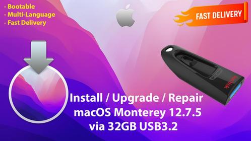 Installez macOS Monterey 12.7.5 via une Clé USB3.2 de 32 Go, Informatique & Logiciels, Systèmes d'exploitation, Neuf, MacOS, Envoi