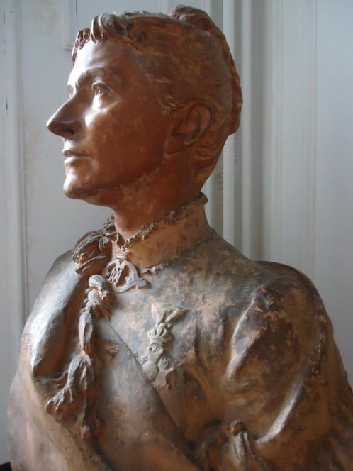 1887 CHARLES BRUNIN terre-cuite buste portrait E. Beernaert, Antiquités & Art, Art | Sculptures & Bois, Enlèvement