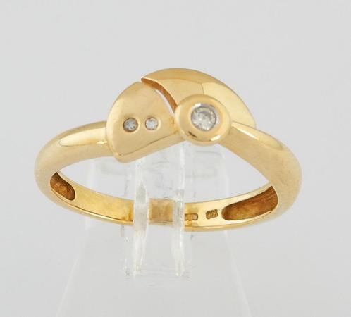Prachtige 18 karaat Gouden Dames Ring met 3 Diamanten M18.5, Handtassen en Accessoires, Ringen, Nieuw, Dame, 18 tot 19, Goud, Goud