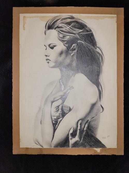 Dessin de Raoul Lévy - Brigitte Bardot 1954, Antiquités & Art, Art | Dessins & Photographie, Enlèvement ou Envoi