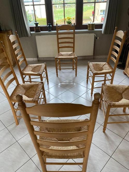 6 chaises vintage en pin massif, Maison & Meubles, Chaises, Utilisé, Cinq, Six Chaises ou plus, Bois, Enlèvement