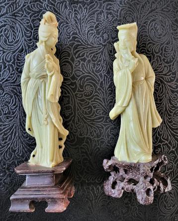2 oude Chinese Jadeïtische Celadon-sculpturen
